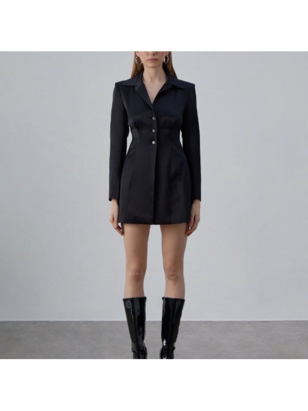 Silk Maison Black Fitted Satin Silk Blazer Mini Dress